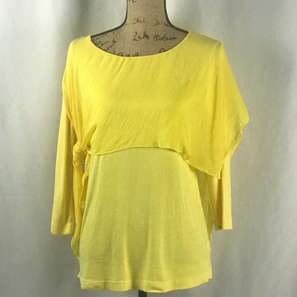 Canary yellow Blouse with cape accent Sz L - Picture 1 of 8